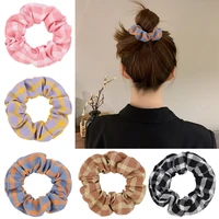 woman girl ponytail bun hair tie trend plaid hair scrunchies elastic rubber band hair accessories head dress