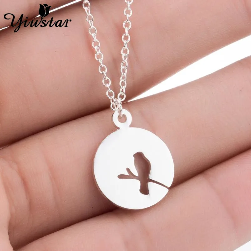 Модное кольцо из нержавеющей стали крошечные птицы на дереве кулон цепочки