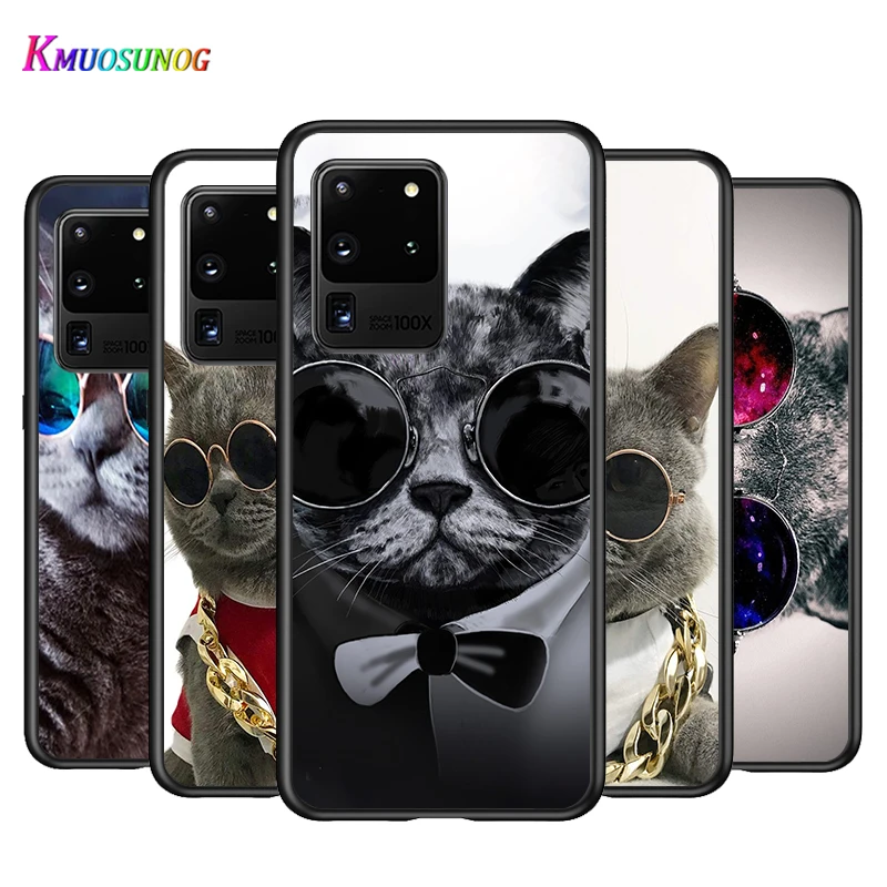 

Cat with glasses for Samsung Note 20 Ultra 10 9 8 Plus Pro M60S M40 M30 M31S M20 M10 Black Phone Case