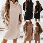 Зимнее однотонное Повседневное платье-свитшот с длинным рукавом, женская одежда, модное элегантное сексуальное мини-платье с капюшоном для вечеринки, пуловер