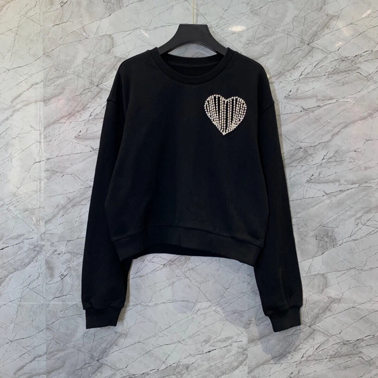 

Новинка 2021, женский модный универсальный персиковый свитер с круглым вырезом и длинными рукавами, украшенный бриллиантами, 1124