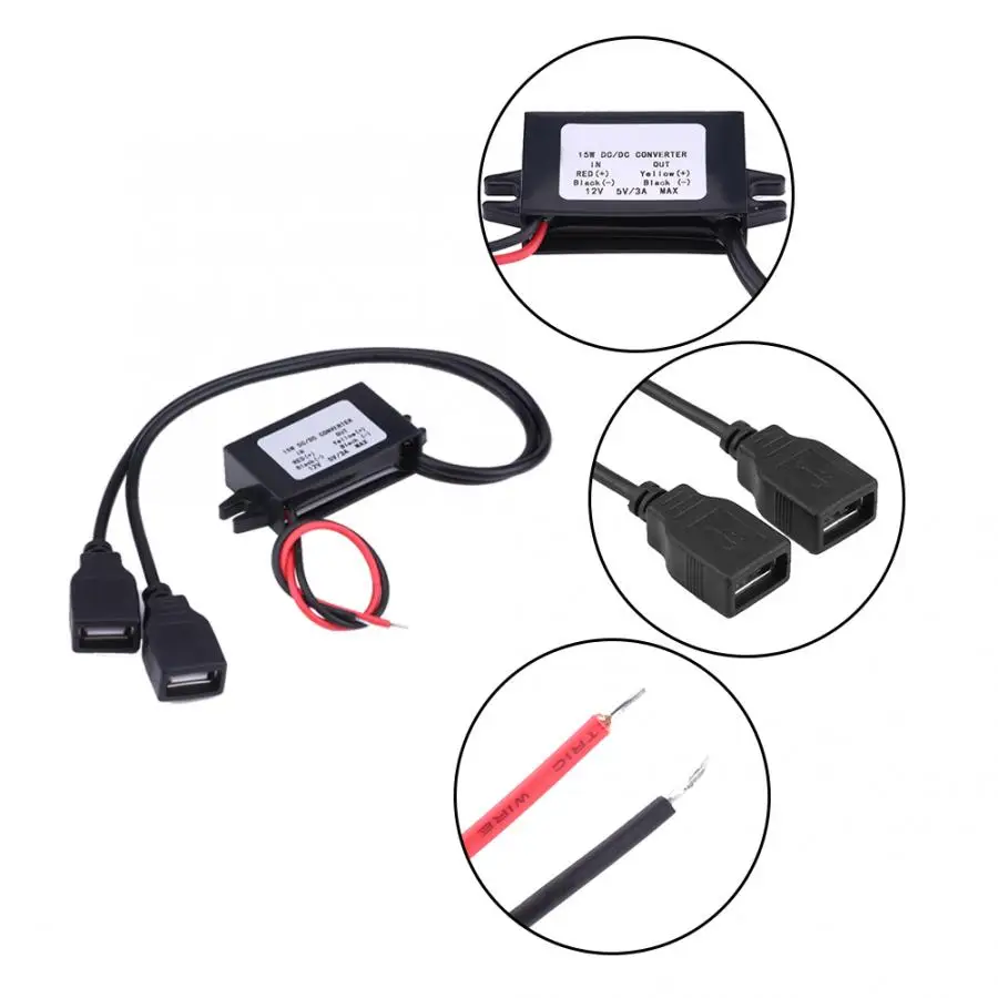 3A DC 12V to 5V адаптер зарядного устройства с двойным USB модуль преобразователя для