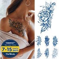 juice ink tattoos body art lasting waterproof temporary tattoo sticker line peony tatoo arm fake lotus flower tatto women men