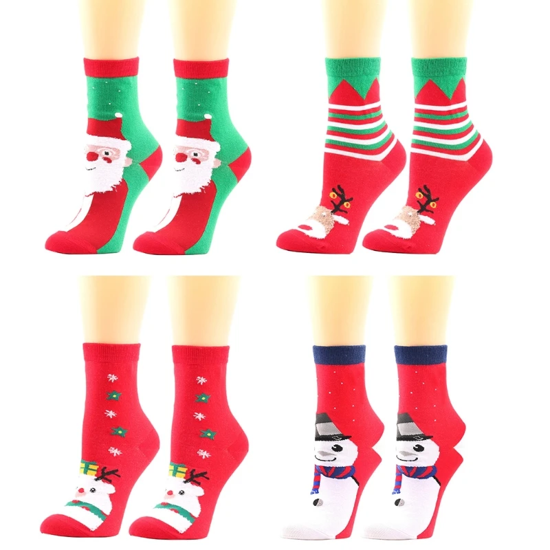 

Women Christmas Novelty Funny Socks 3D Plush Ears Cartoon Santa Dog Elk Bear Striped Animal Pattern Holiday Tube Hosiery