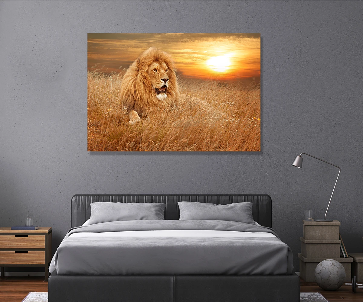 

Lion At Dusk Painting Framed LED Induction Light Painting Wall Pictures for Living Room Canvas Wall Art Pictures