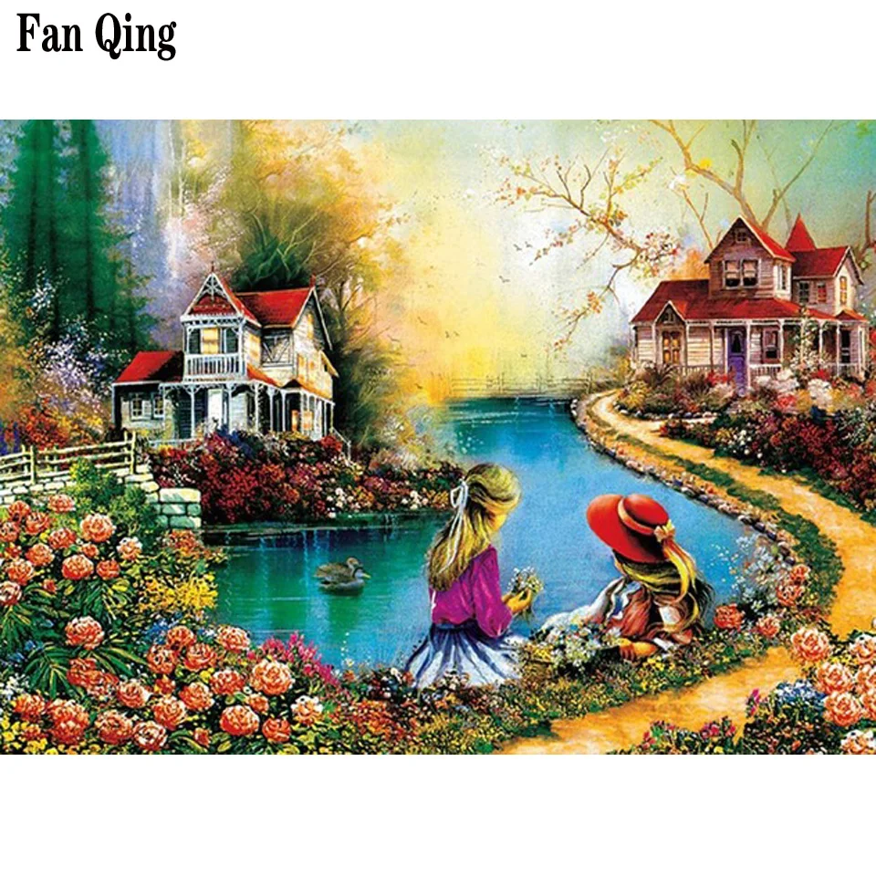 Алмазная живопись пейзаж для загородного дома детская 5D полноразмерная вышивка