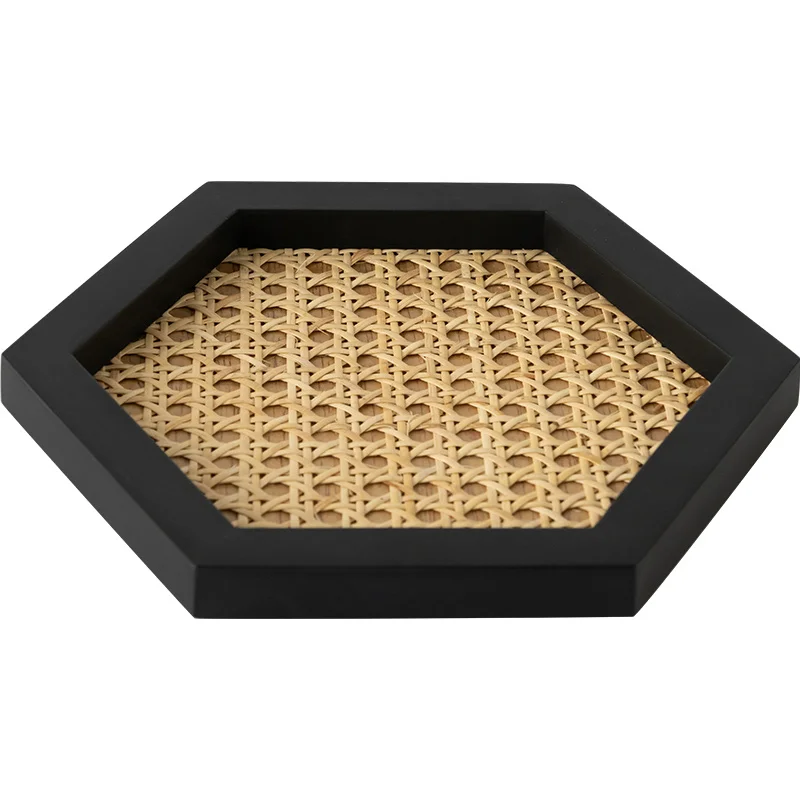 

Nordic creative personality creative rattan tray solid wood handmade ins rectangular geometric jewelry key storage tray LB92223