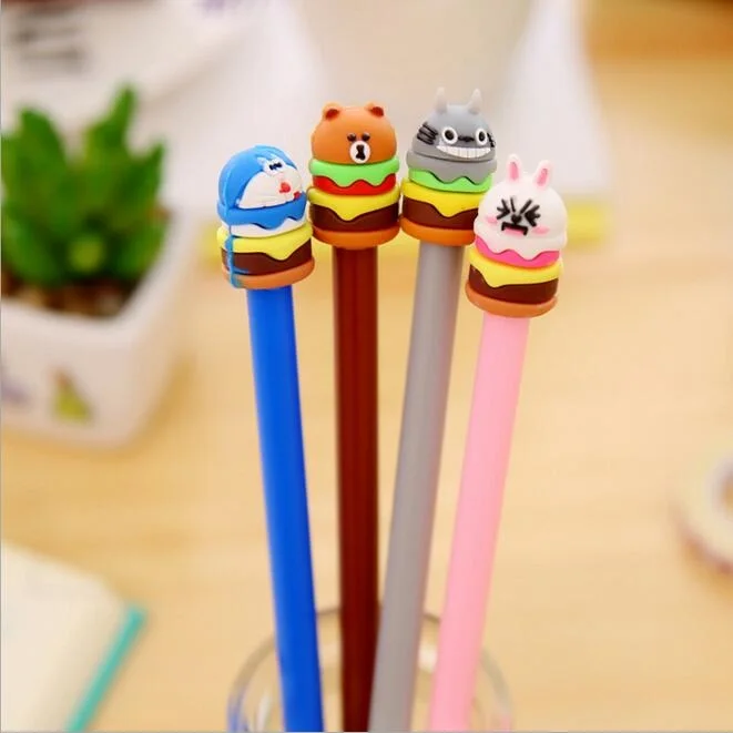 

4pc Cartoon Cute Rabbit Totoro Bear Cat Cake design 0.38mm black ink Gel pen Students' Signature pen office school supplies