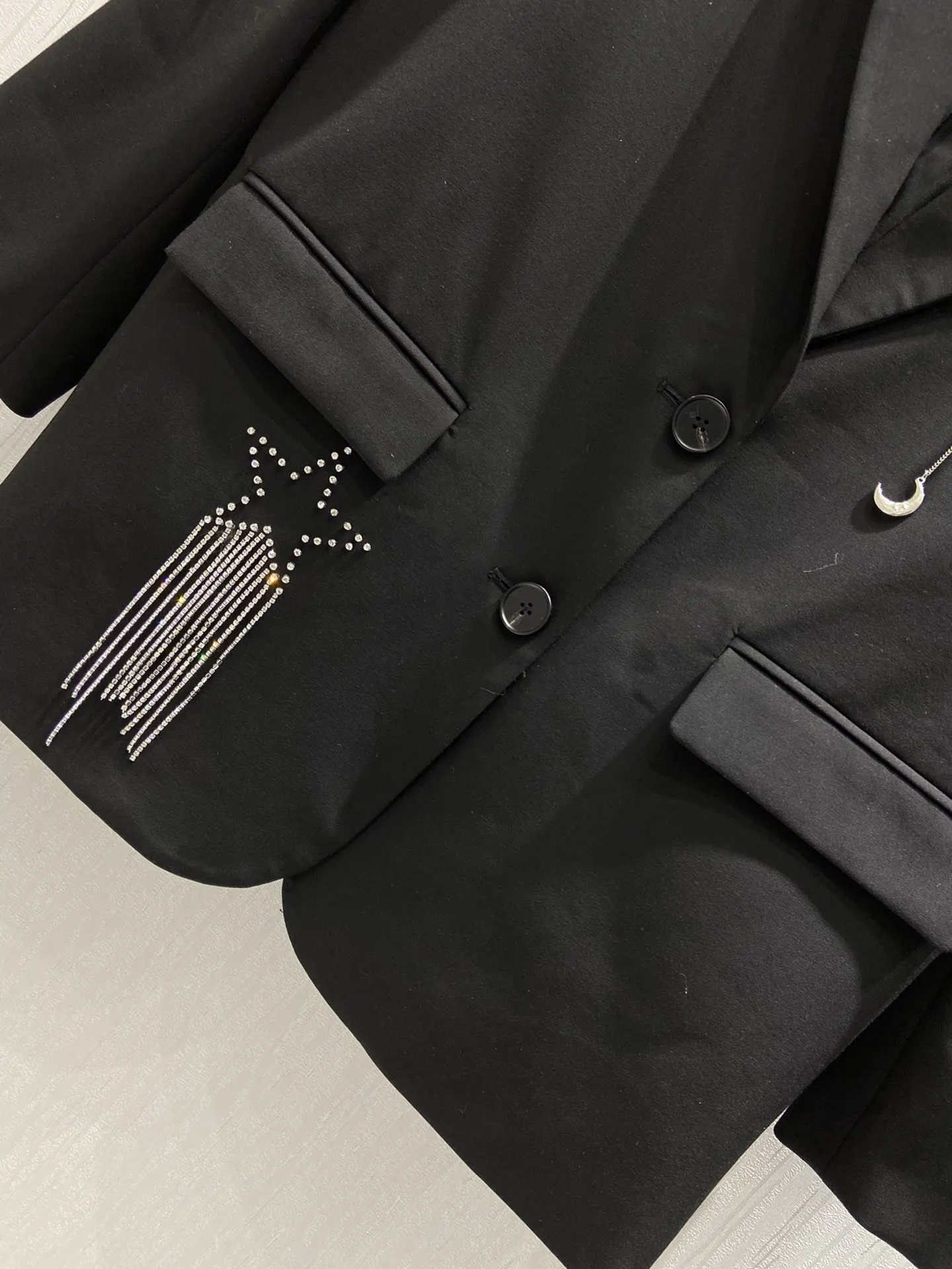 

2021 New Ladies High Quality Fashion Long Sleeve Lapel Pure Color Tassel Diamond Chain Suit Jacket 0308