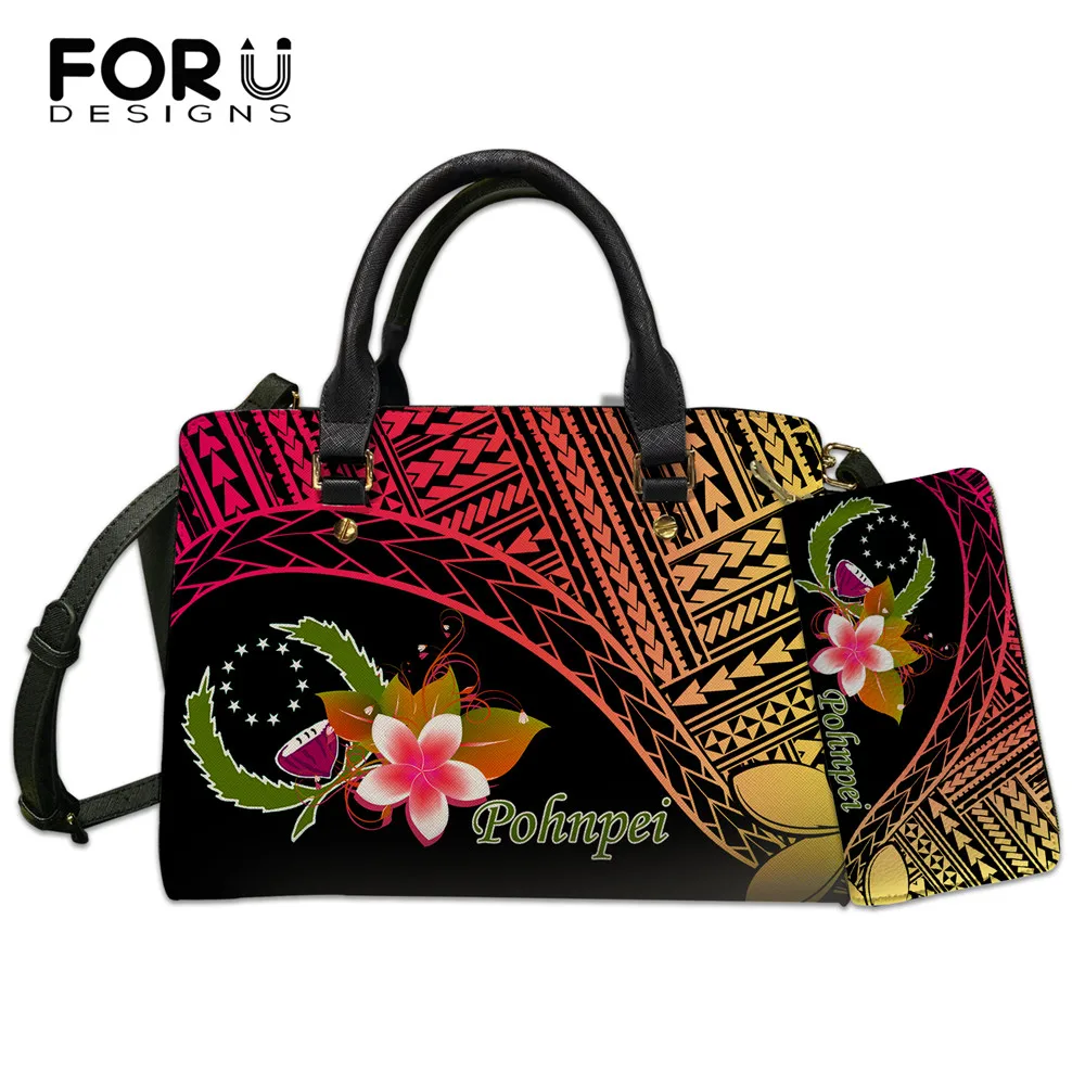 

FORUDESIGNS Gradient Pohnpei Flag And Plumeria Printed Women's Bag Luxury Pu Shoulder Handbag Large Capacity Ladies Clutch Purse