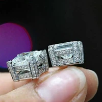 huitan classic square crystal cubic zirconia stud earrings accessories for women temperament sweet earrings ear piercing jewelry