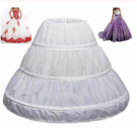 

White Children Ball Gown 3 Hoops Petticoat One Layer Kids Crinoline Lace Trim Flower Girl Dress Underskirt