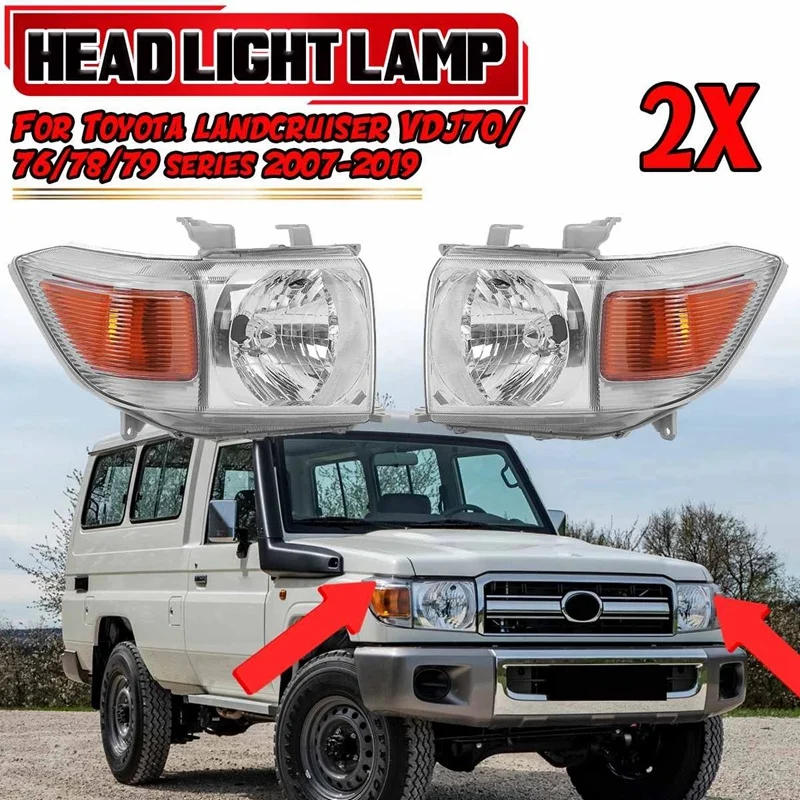 

New 2X Car Headlight Corner Light for Toyota Landcruiser VDJ 70 76 78 79 Series 2007-2019 Front Head Light Lamp Assembly