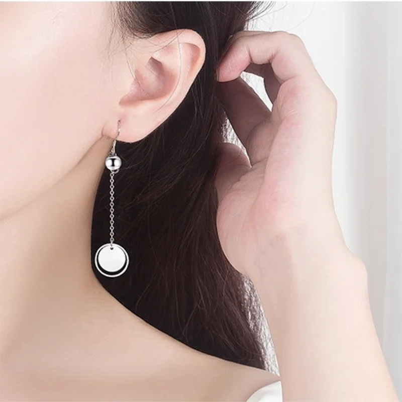 

Korean Fashion Round Long Tassel Chain Drop 925 Sterling Silver Earrings For Women Aesthetic Glitter Sequin Dangling Jewelry