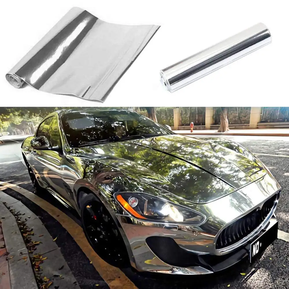 Flexible Chrome Car Film High Stretchable Mirror Silver Vinyl Sticker PET Auto Wrap Sheet Roll Sticke 10/20/30/40/50x152cm |