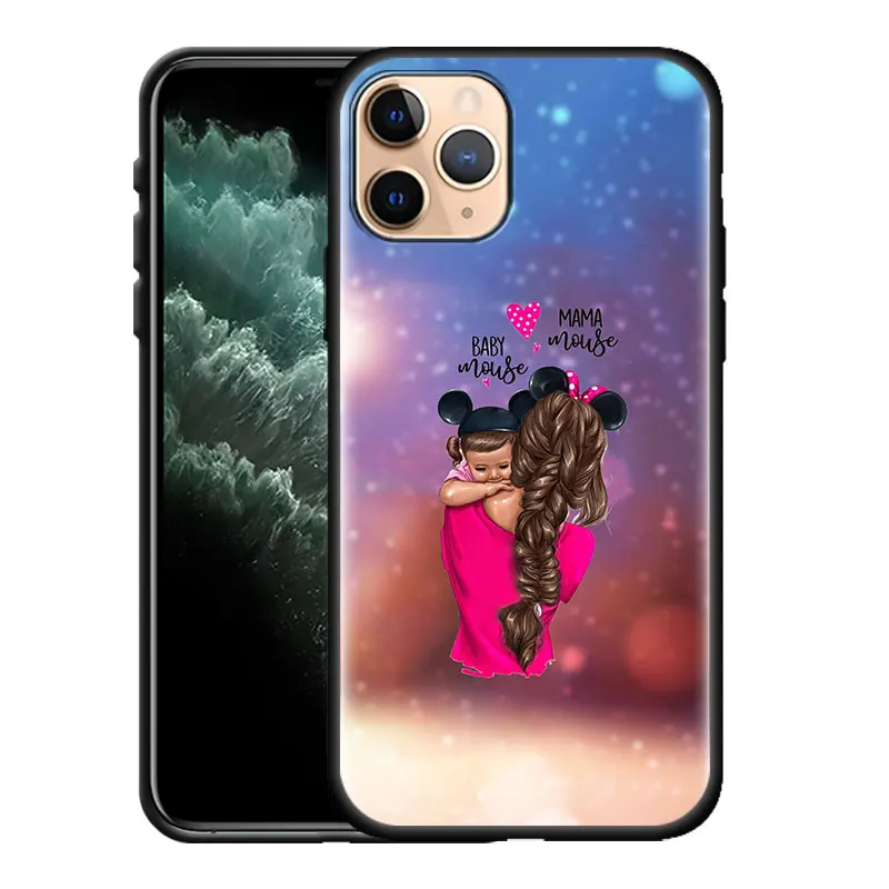 

Cellphone Capa For iPhone 12 Mini 11 Pro SE 2020 X XS Max XR 7 8 6 6S Plus Soft Phone Para Cover Coque Black Brown Hair Baby Mom
