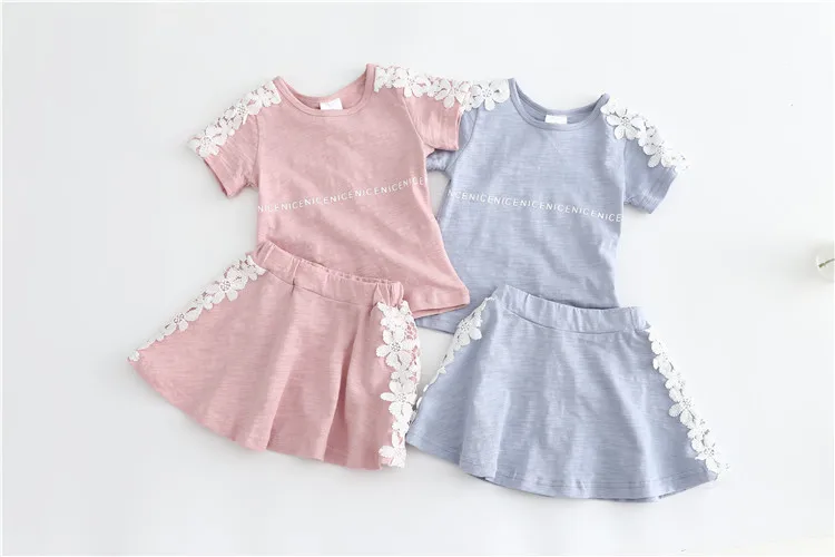 Кружевная футболка для девочек + кружевная юбка Летний Новый Стиль Детский