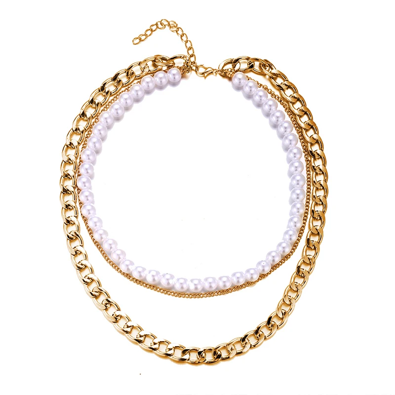 

European and American new style clavicle chain creative retro big-name pearl chain three-layer necklace for women wholesale gift