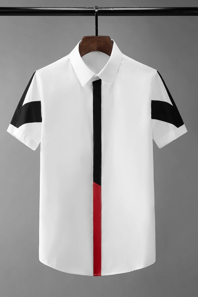

Summer Contrast Stitching Business Slim-fit Men's Shirts Handsome Casual Men's Short-sleeved Cotton White Shirt for Men Clothing