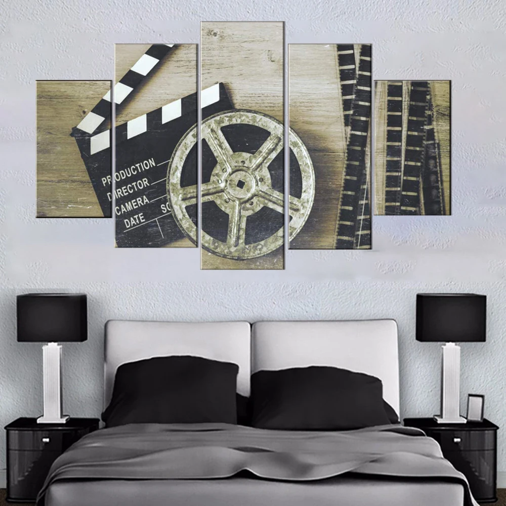 Черно-белые картины кино Хлопушка настенное искусство 5 шт. холст кинография