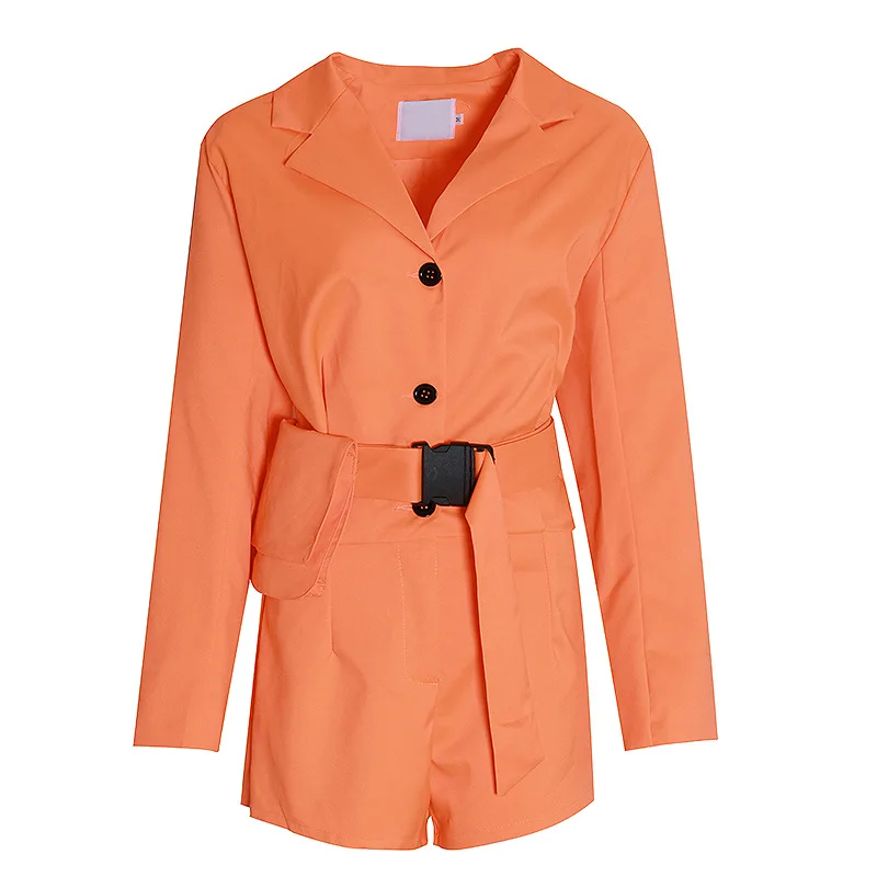 

Autumn Women Blazer Jumpsuit Deep V Lapel Long Sleeve Elegant Rompers Playsuit Belted One Piece Jumpsuit Orange