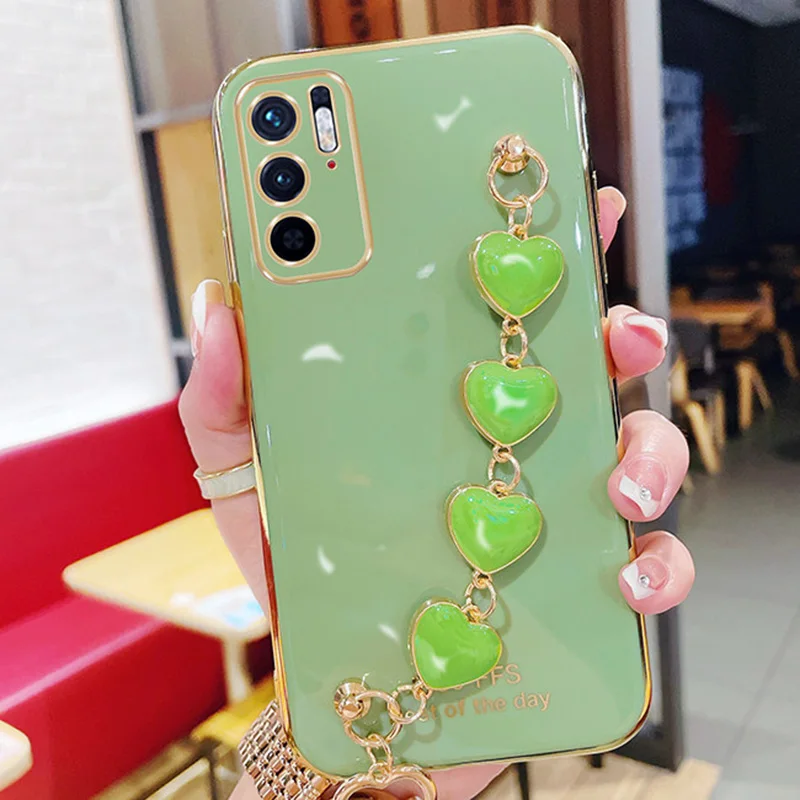 for redmi note10s case luxury love heart wrist chain phone case for redmi note 10 10pro 9a 9c 9s 9 9t 8t 8pro 8a 7 poco m3 case free global shipping