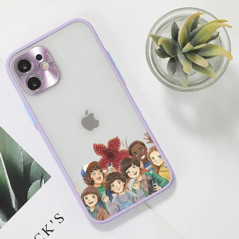 

Stranger things Phone Case For iPhone 12 11 Mini Pro XR XS Max 7 8 Plus X Matte transparent Purple Back Cover