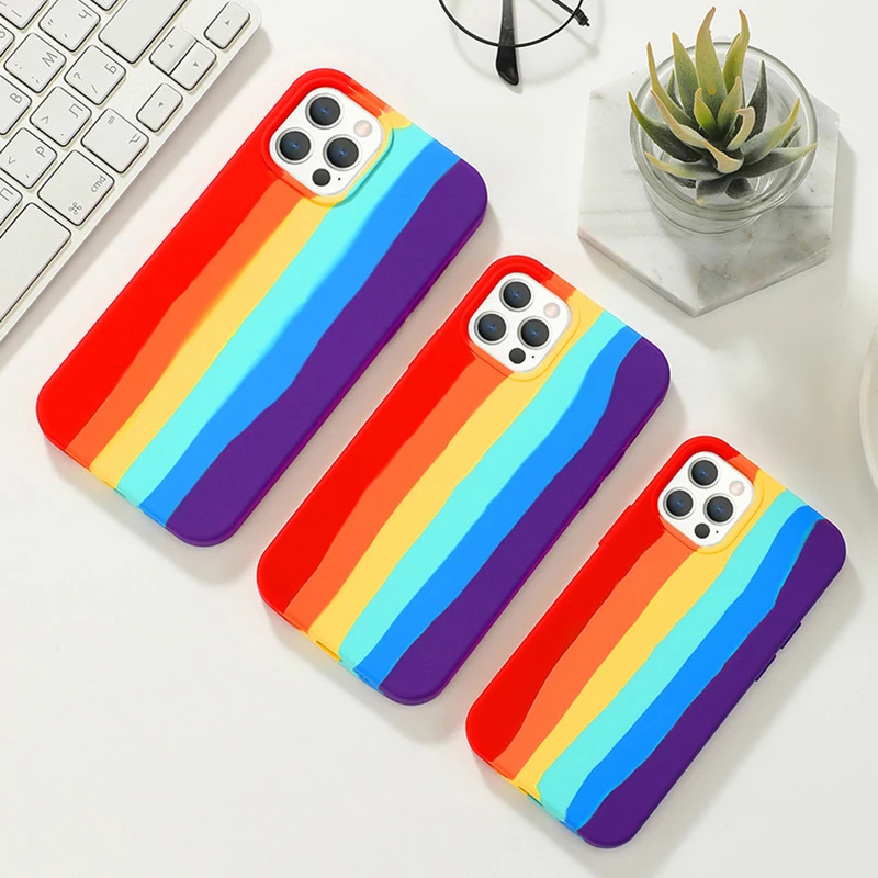 

Rainbow Phone Case for iPhone 6 7 8 Plus X XR 11 12 Pro Max Silicone Color Drew Cute Back Cover Quality Colorful Protect Shell