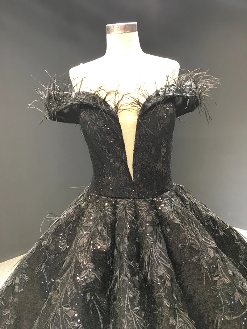 J66936 jancember black evening dress plus size sweetheart ball gown lace short prom with feather ballkleider mit federn | Свадьбы и