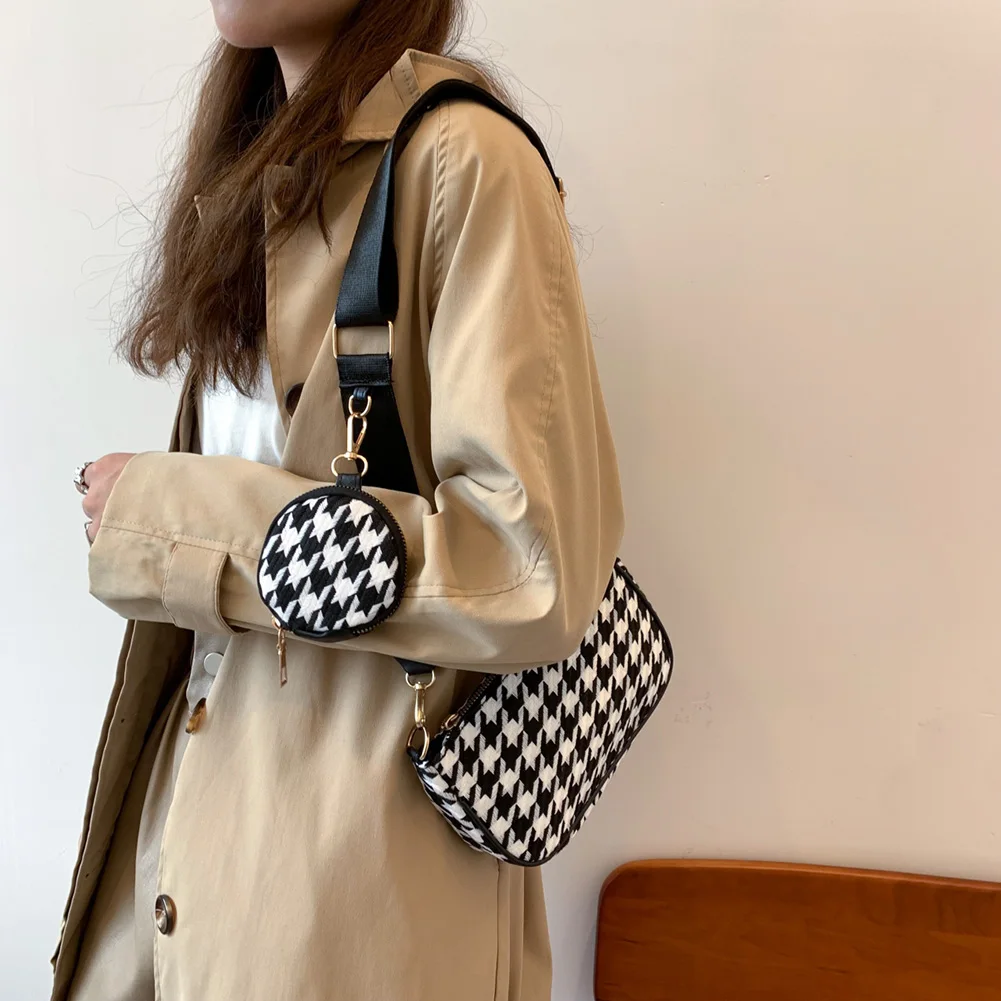 Женские винтажные клетчатые сумки на плечо с принтом круглым мини-кошельком и