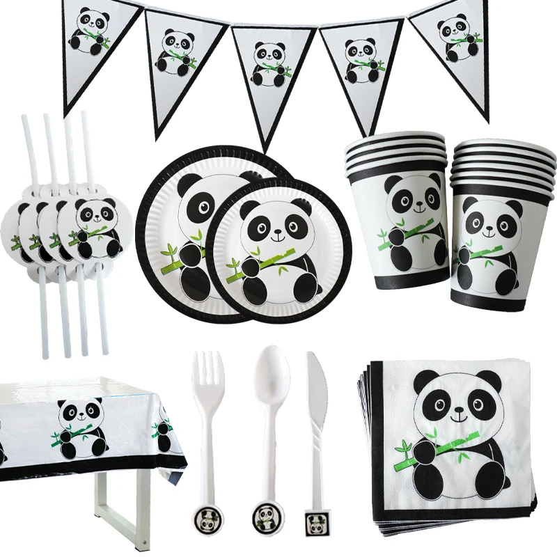 

111 шт. Милая панда, дизайнерские любимые одноразовые тарелки для посуды для девочек, скатерть, соломинки, салфетки, баннер