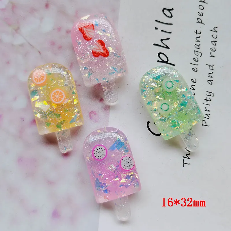 

10PCS/lot DIY Resin Glitter popsicle Flat back resin simulation foods Resin accessories for Kids hair clip cover