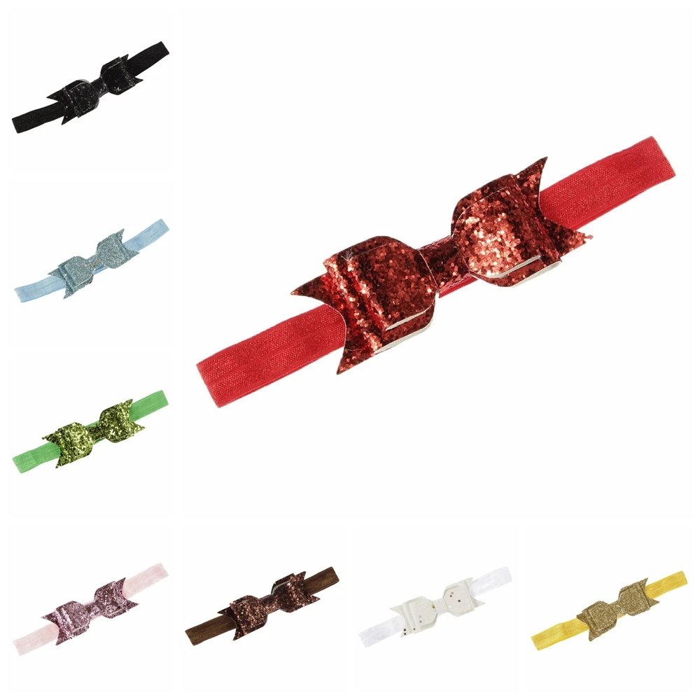 

5pcs/lot Newborn Baby Girls Shining Bowknot Headband Toddler Solid Color Elastic Hair Bands Princess Headwear Kids Birthday Gift