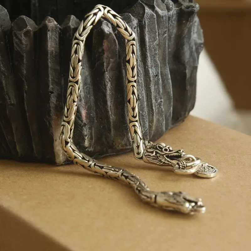 Мужской браслет на запястье реальная зеркальная Серебряная винтажная Пряжка M