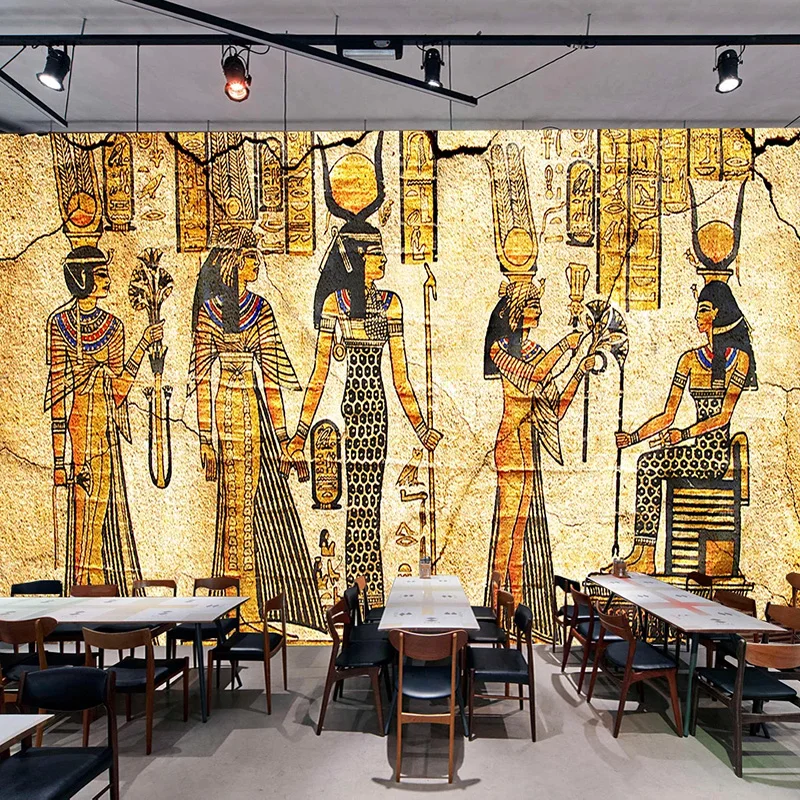 

Custom Mural Wallpaper Retro Nostalgic Egypt Figure Fresco Living Room Restaurant Cafe Background Wall Decor Papel De Parede 3 D