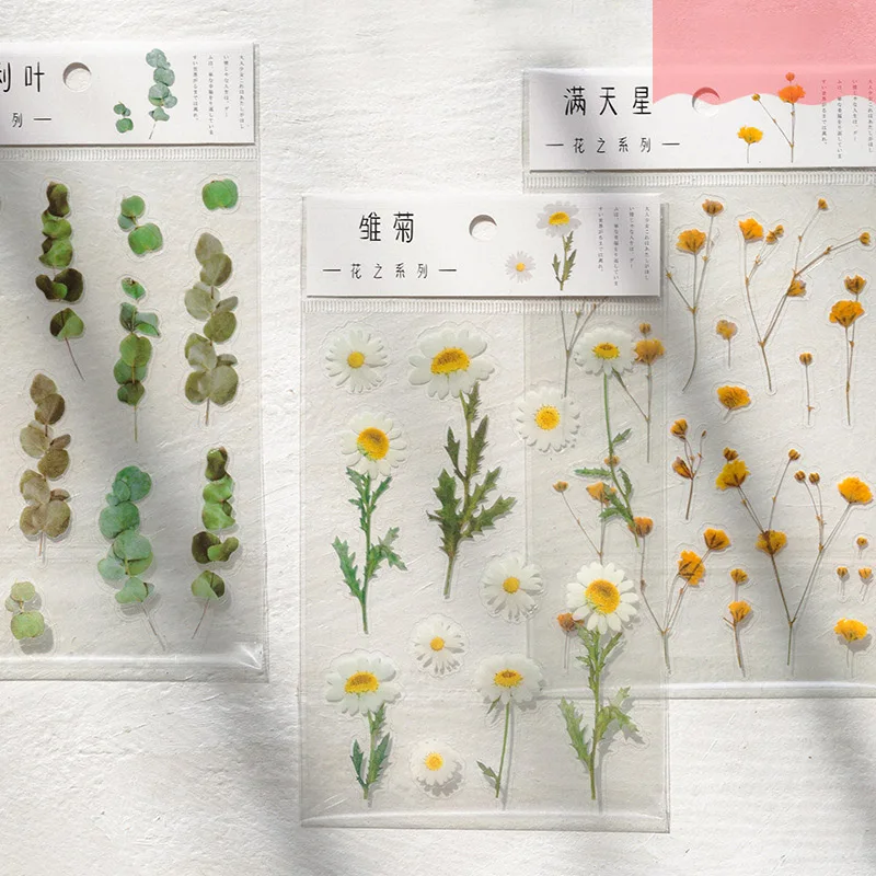 

One Sheet Natural Daisy Flower Series Sticker Transparent PET Diary Scrapbooking Album Decoration DIY Craft Stationery Stickers