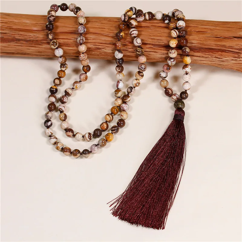 

Women 108 Mala Beads Necklace 8MM Natural Stone Tassel Necklace New Boho Lariat Yoga Long Necklace Fine Jewelry Dropshipping