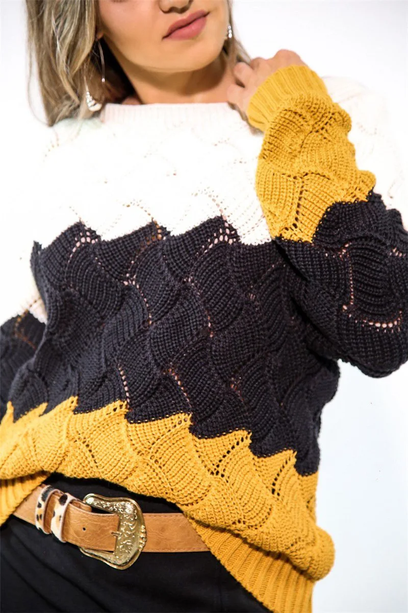 

Women Sweaters and Pullovers Winter 2020 Warm Knitted Wool Sweaters Korean Plus Size Striped Tunic Loose Sexy Long Sleeve