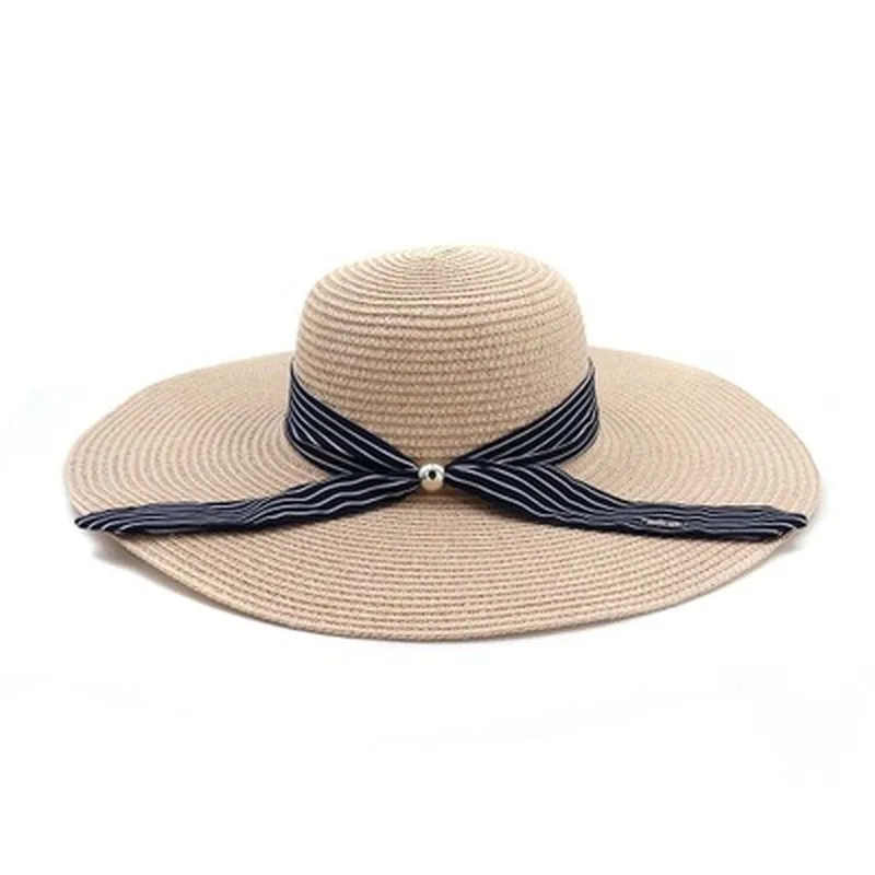 

big brim 15cm sun hats women summer outdoor beach women hats ribbon band casual travel camel foldable fascinator straw women hat