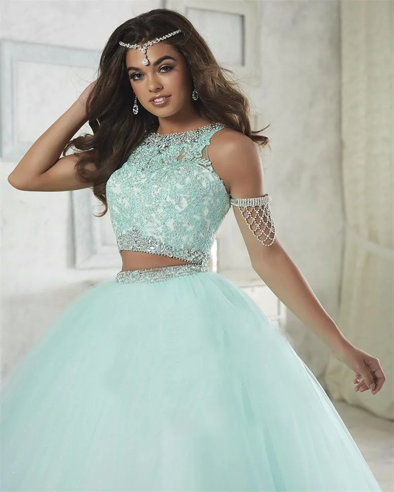 Зимние сапоги с роскошными кристаллами Quinceanera платья бальное платье из 2 частей с пайетками тюлевое платье, платье на выпускной, и фуршетов великолепные шестнадцать 16 платья vestidos de 15 anos - Цвет: 4