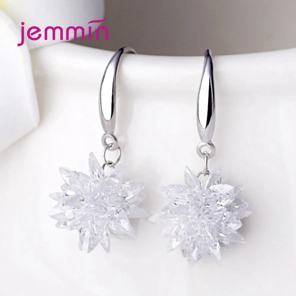 1 Pair Fashion DIY Handmade Cubic Zircon Flower Earrings 925 Sterling Silver Ice Shape Earring Accessory Free Shipping | Украшения и