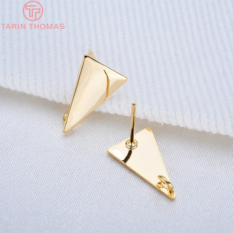 10 шт. 14x8 5 MM 24k Gold Цвет латунь длинные треугольники серьги гвоздики Высокое