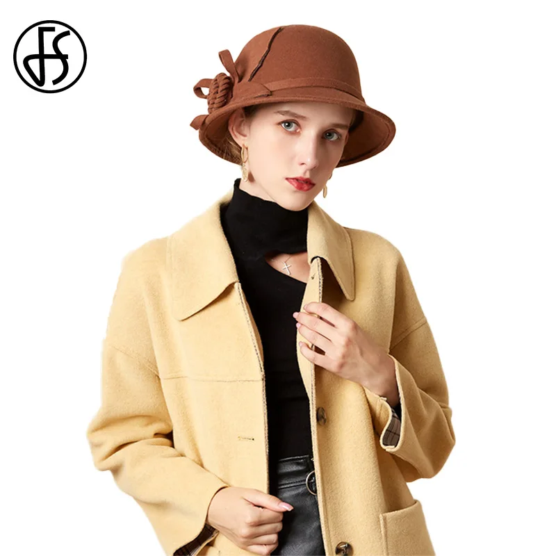 FS широкий полями шерсть фетр Клош Дерби котелок шляпа осень зима элегантный