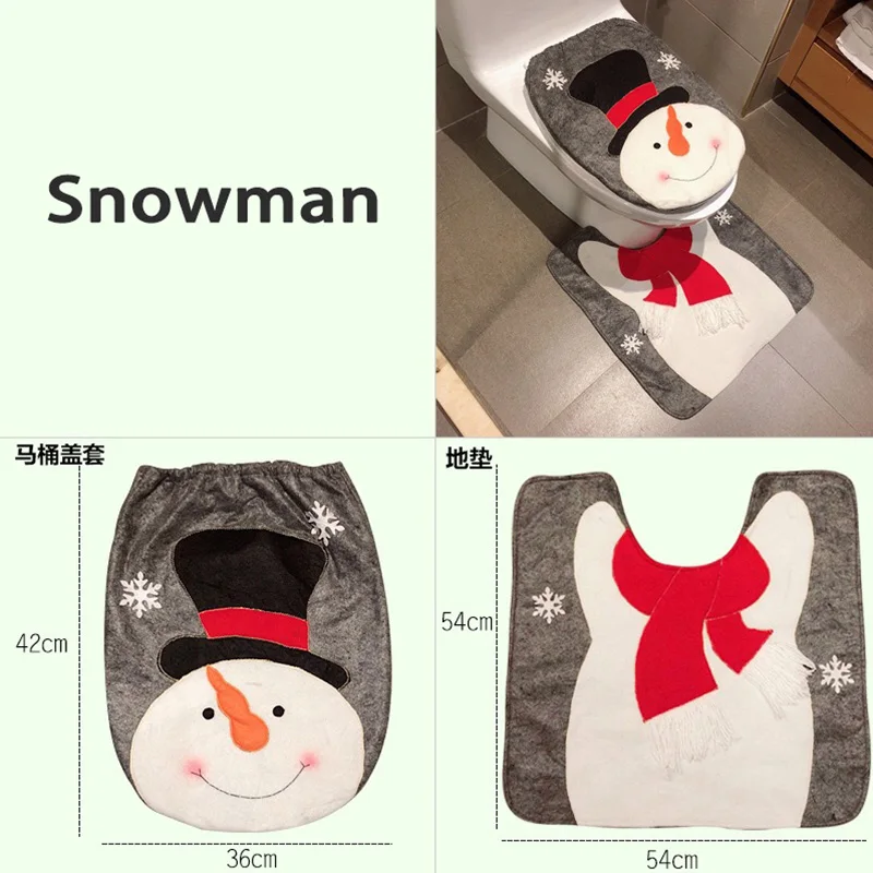 Snowman 1PC Christmas Ornament Navidad Toilet Lid Cover Cap Santa Claus Red Hat Cover Snowman Xmas Decoration For Home - Color: Snowman