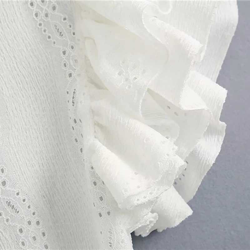 Женская кружевная блузка с оборками za белая Повседневная Блузка коротким