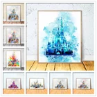 Картины на холсте волшебный замок Disney, акварельные постеры и принты для детских садов с изображением замка принцессы, домашний декор