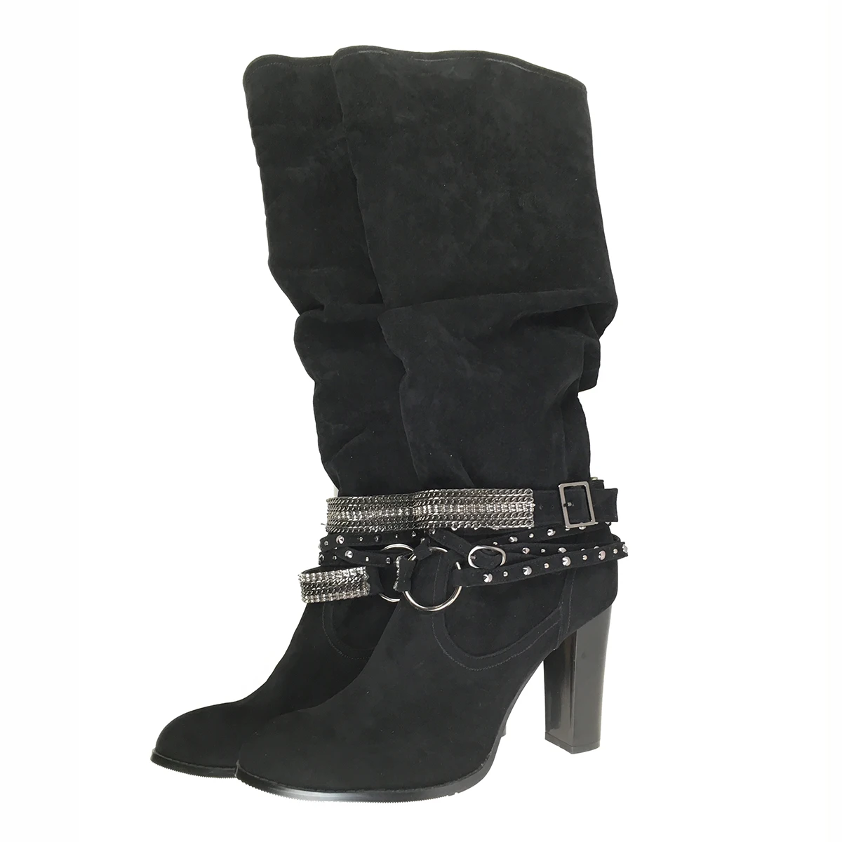 Женская обувь круглый носок ботфорты на высоком каблуке с украшением в виде