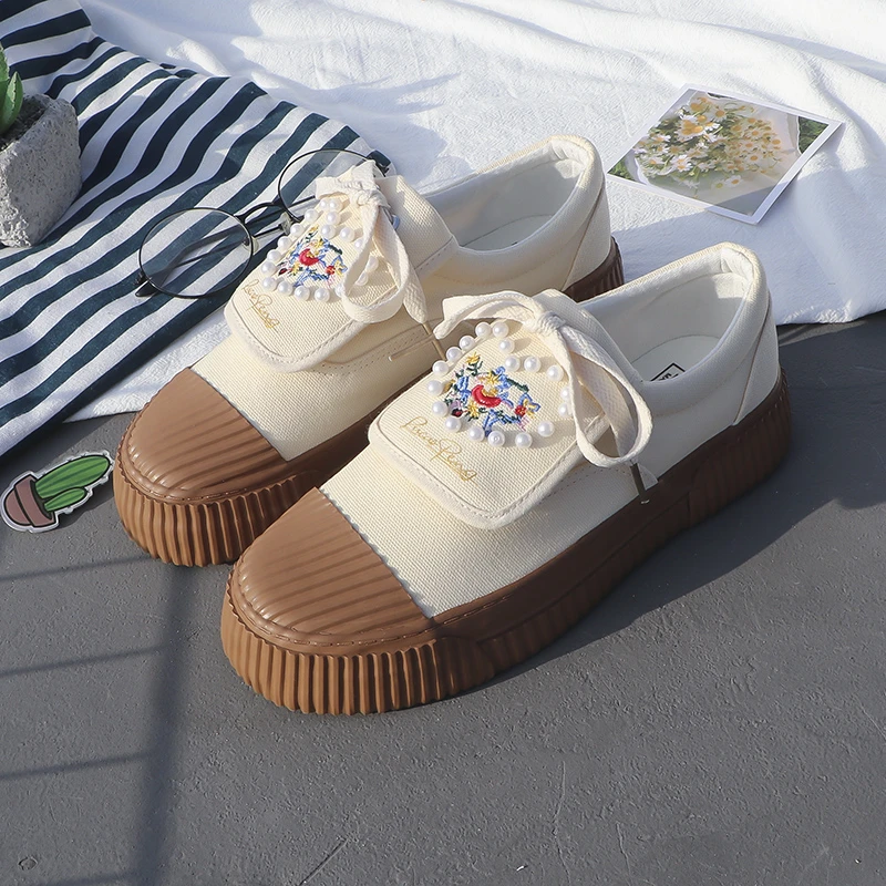 

Women's Sneakers 2021 Platform Shoes Casual Canvas Tennis Female Trendy Retro Canvas New Fashion Retro Embroidery Shoes Women