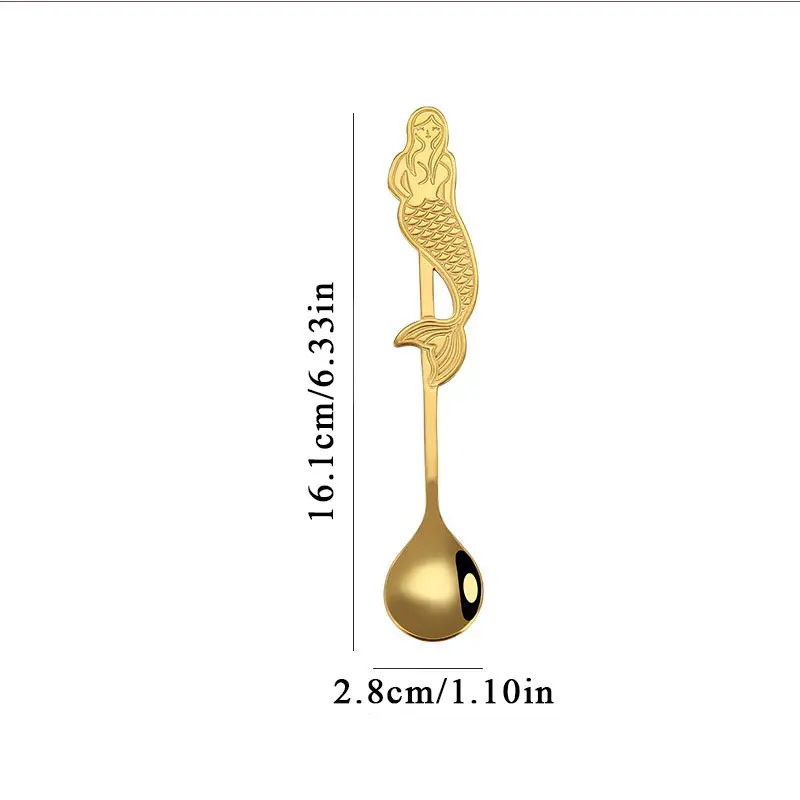 

Mermaid Shape Coffee Spoon Kitchen Condiment Spoon Stainless Steel Dessert Coffee Cake Spoon Bar Ice Cream Creative Spoon