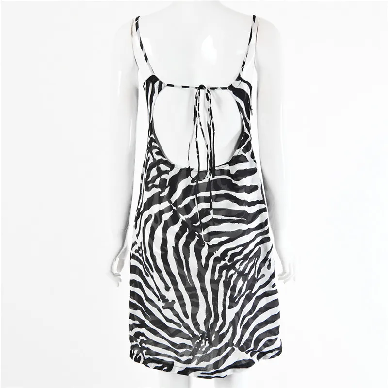 Летнее платье 2020 корейское мини-платье без рукавов с принтом зебры сексуальное